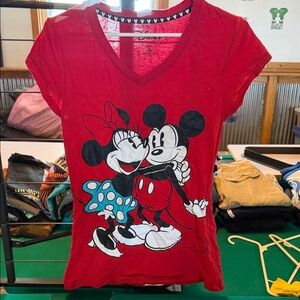 Disney Red Tee with Mickey and Minnie Graphic